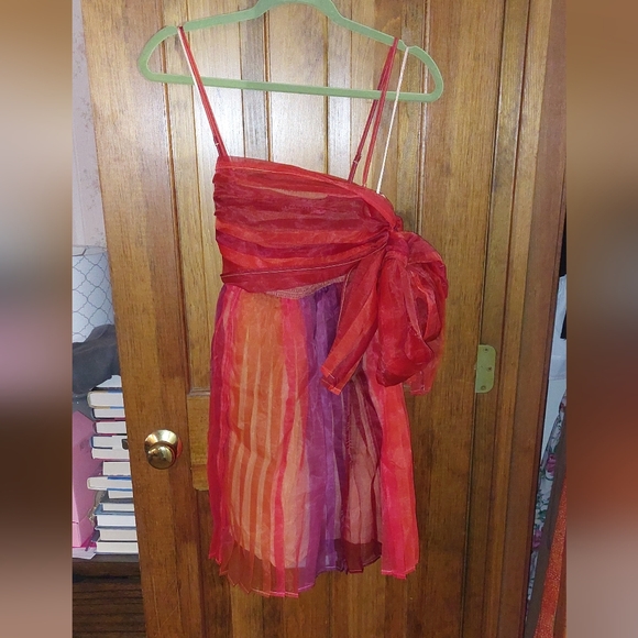 Free People In Rainbows Tulle Mini Dress In Sunset Combo - Picture 7 of 13